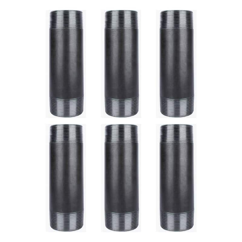 1-1/2 in. x 6 in. Industrial Steel Grey Plumbing Nipple in Black (6-Pack)