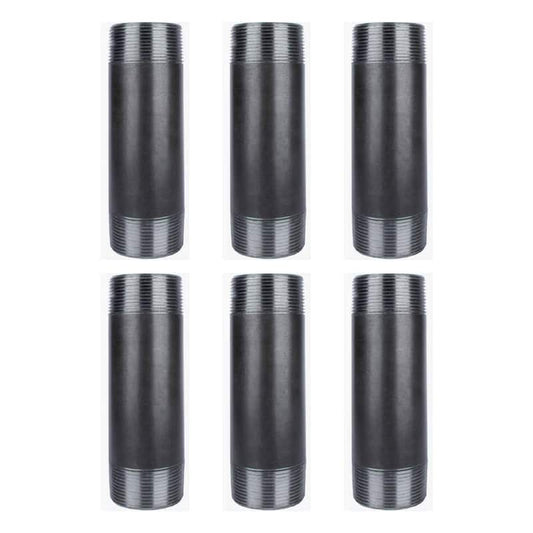 1-1/2 in. x 6 in. Industrial Steel Grey Plumbing Nipple in Black (6-Pack)