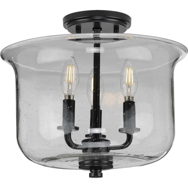 Winslett 13.75 in. Black 3-Light Semi-Flush Mount Convertible