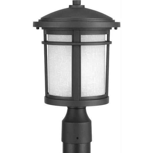 Wish LED Collection 1-Light Textured Black Etched White Linen Glass Craftsman Outdoor Post Lantern Light