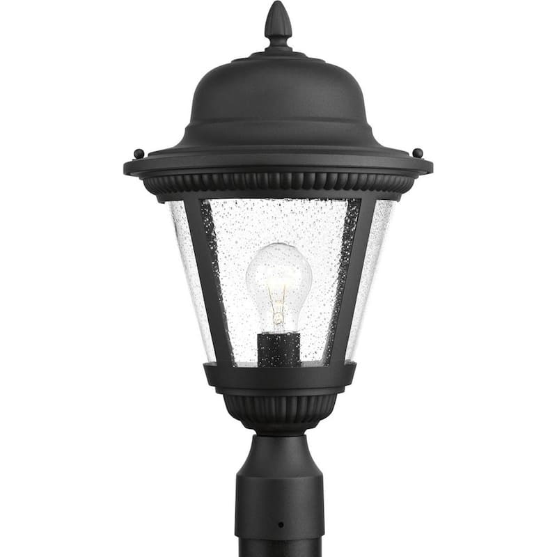 Westport Collection 1-Light Textured Black Clear Seeded Glass Traditional Outdoor Post Lantern Light