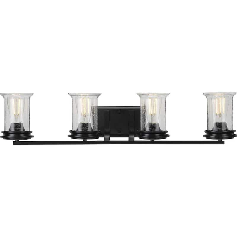 Winslett Collection 4-Light Matte Black Clear Seeded Glass Coastal Bath Vanity Light