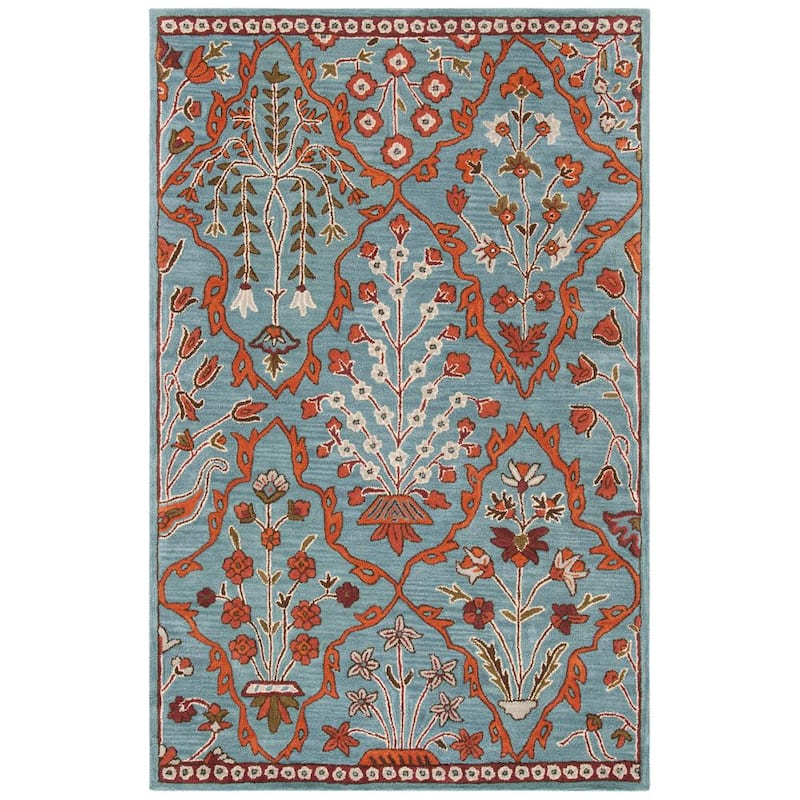 Wyndham Blue/Rust 6 ft. x 9 ft. Border Area Rug