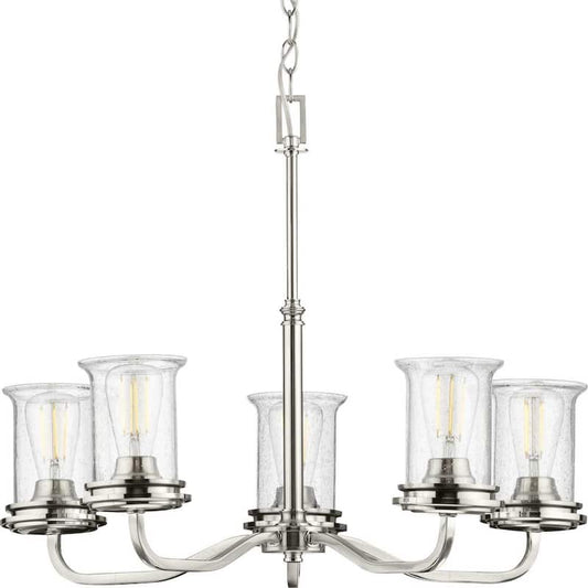 Winslett Collection 5-Light Brushed Nickel Clear Seeded Glass Coastal Chandelier Light