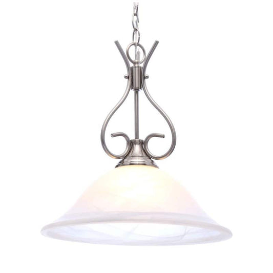 1-Light Brushed Nickel Pendant with Alabaster Glass