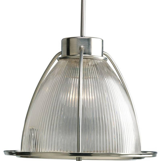 1-Light Brushed Nickel Pendant with Clear Prismatic Glass