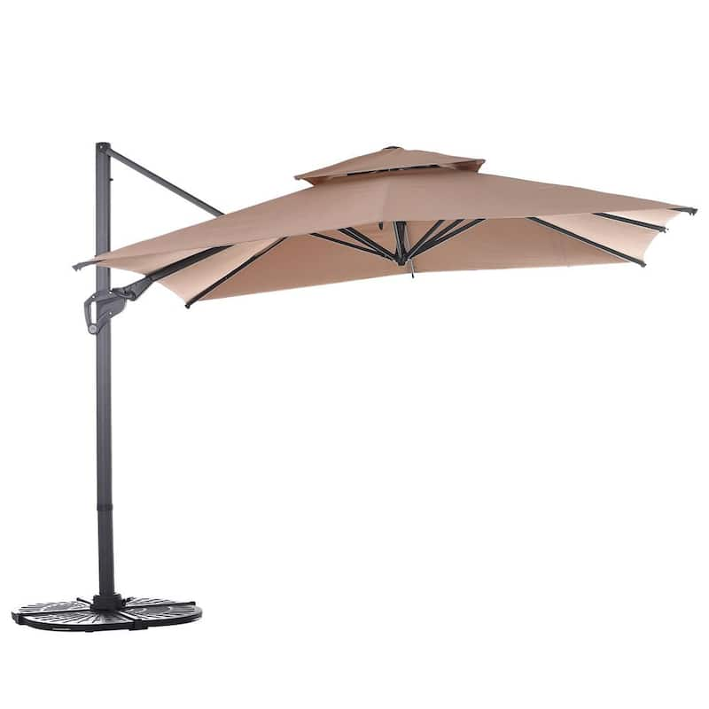 10 ft. x 10 ft. Aluminum Frame Offset Cantilever Patio Umbrella Double Tier with Weights in Beige