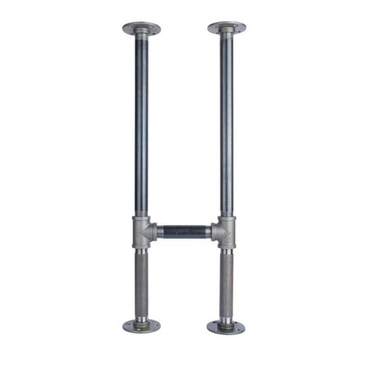 1 in. x 2.4 ft. L Heavy Duty Industrial Black Steel Pipe Inside Support H-Style Desk Leg with Round Flanges (1-Pack)