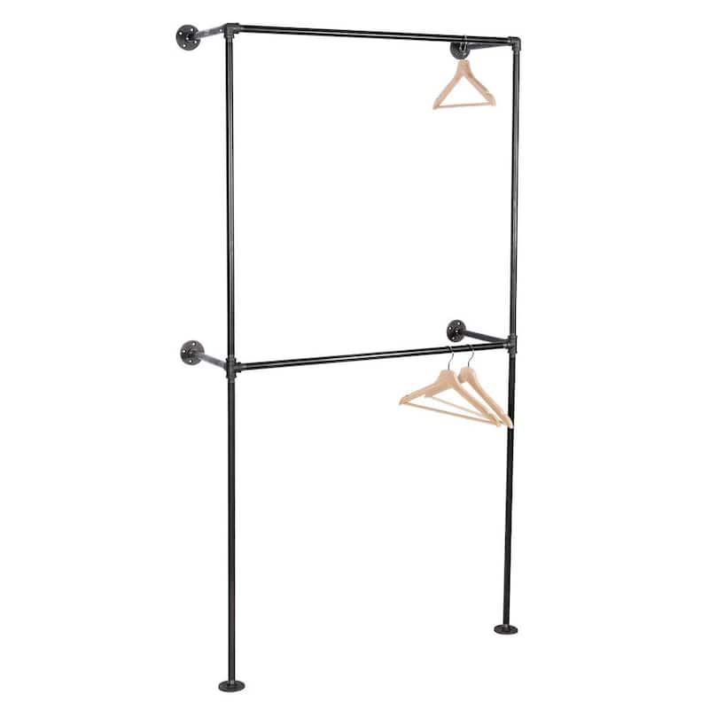 1/2 in. x 3.2 ft. L Black Pipe 2-Tier Wall Mounted Clothing Rack Kit