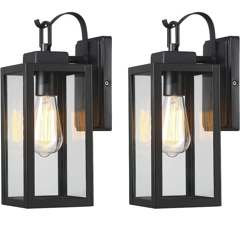 1-Light Matte Black Hardwired Outdoor Fixture Wall Lantern Light (2-Pack)