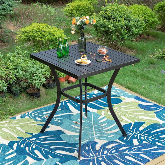 1.57 in. Black Square Metal Patio Outdoor Bistro Table with Umbrella Hole