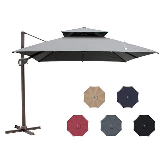 10 ft. Double Top Aluminum Cantilever Tilt Patio Umbrella in Dark Gray