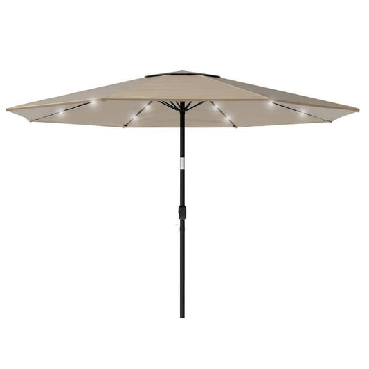 10 ft. Aluminum Market Solar Tilt LED Lighted Patio Umbrella in Tan