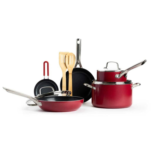 10 Piece Textured Ceramic Nonstick Aluminum Cookware Set