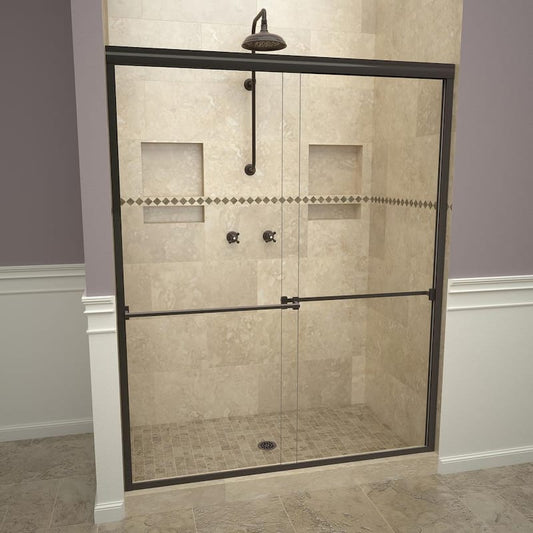 1000 Series 60 in. W x 70 in. H Semi-Frameless Sliding Shower Doors in Oil Rubbed Bronze with Towel Bar and Clear Glass