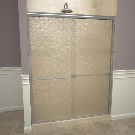 1000 Series 47 in. W x 70 in. H Semi-Frameless Sliding Shower Doors in Brushed Nickel with Towel Bar and Obscure Glass