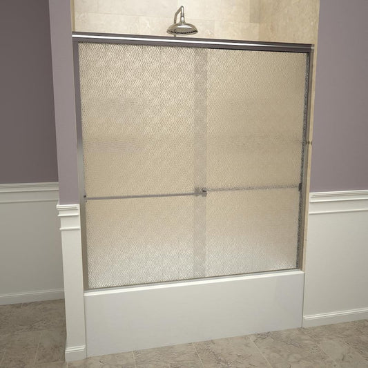 1000 Series 60 in. W x 57 in. H Semi-Frameless Sliding Tub Doors in Polished Chrome with Towel Bar and Obscure Glass