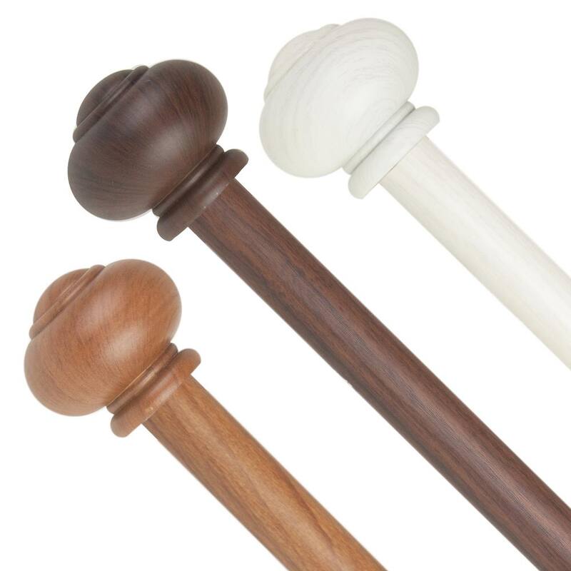 1 inch Adjustable Single Faux Wood Curtain Rod 28-48 inch in Chestnut with Rotunda Finials