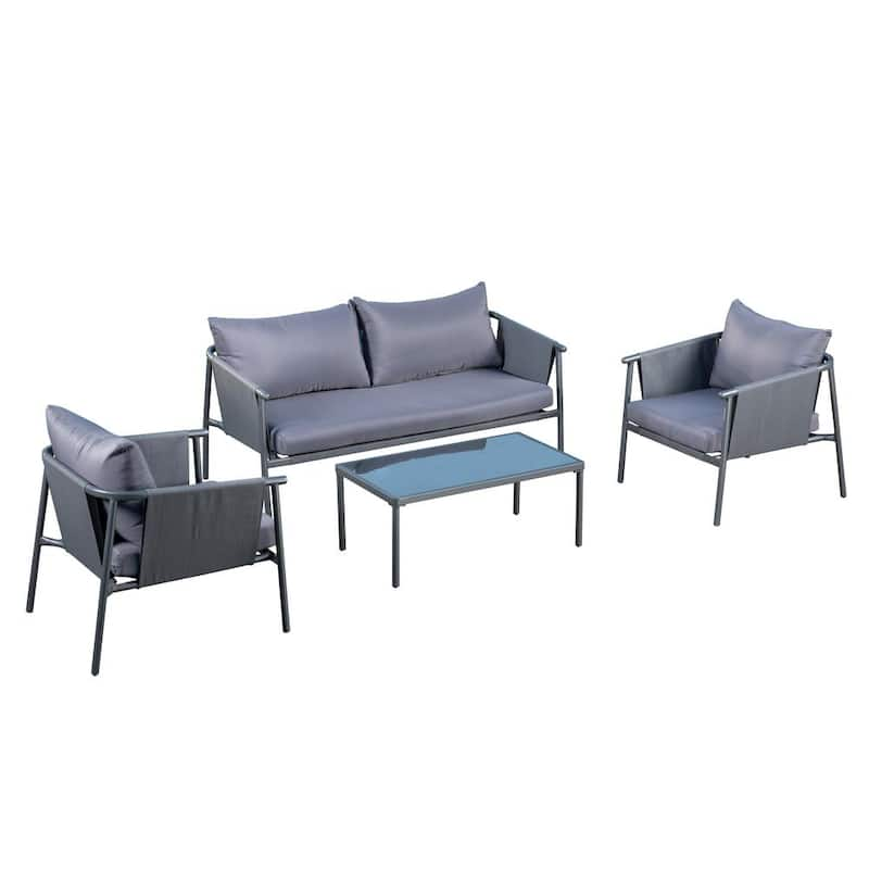 Wynwood Heights 4-Piece Wicker Patio Conversation Set in Gray