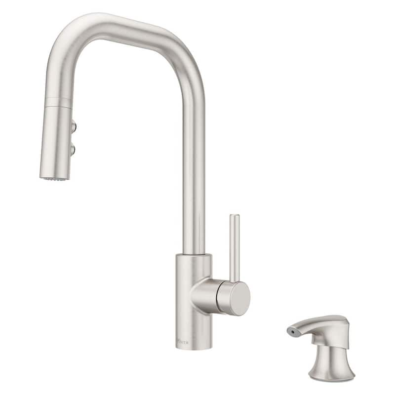 Zanna Pull Down Sprayer Kitchen Faucet with Deckplate and Soap Dispenser in Spot Defense Stainless Steel