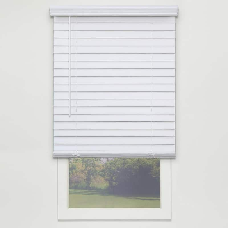 White Cordless Room Darkening Faux Wood Blinds with 2 in. Slats - 30 in. W x 64 in. L