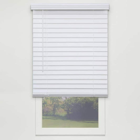 White Cordless Room Darkening Faux Wood Blinds with 2 in. Slats - 30 in. W x 64 in. L