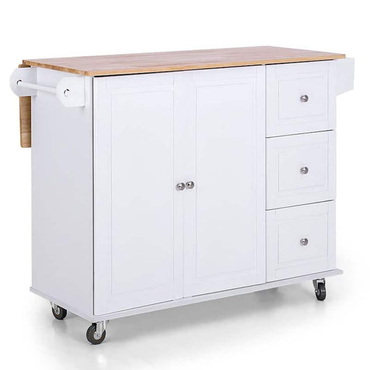 White Kitchen Island Ultility Cart Storage Cabinet with Wheels