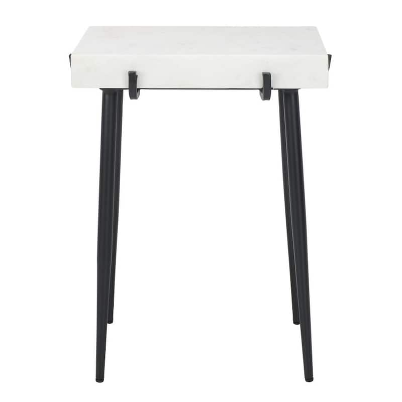 Yuki 22.5 in. White Marble/Black Rectangle Marble End Table