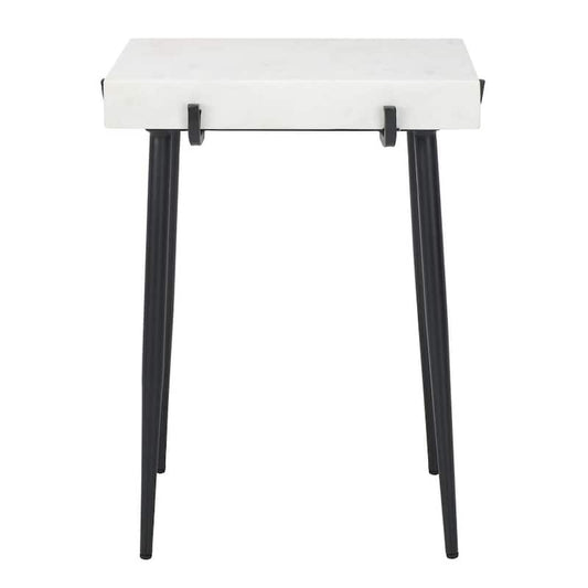 Yuki 22.5 in. White Marble/Black Rectangle Marble End Table