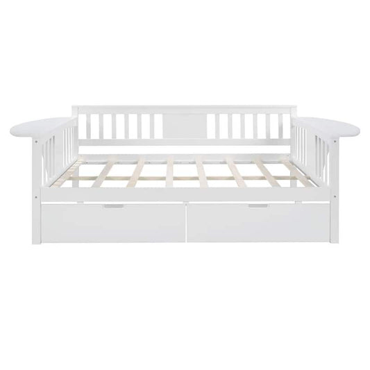 White Full Size Wooden Daybed with 2-Drawers